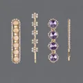 Elegant rhinestone hairpin set with purple gems and cream stones in gold finish - 4-Piece Purple Gem Set (HS-J6778) / Gold
