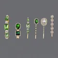 Elegant green and clear rhinestone gold hair clips set for women fashion hair accessories - 6-Piece Grass Green Style (HS-J6780) / Gold