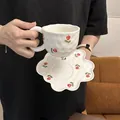 Handcrafted white flower ceramic coffee cup and petal saucer set with floral pattern - Vintage Rose Cloud Cup 300ml + Saucer 17cm