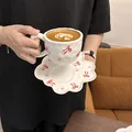 Vintage ceramic coffee cup and saucer with pink floral pattern and bow detail - Korean-style Bow Cloud Cup 300ml + Saucer 17cm
