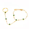 Bracelet-bague doré avec pierres précieuses en forme de cœur vert et chaîne fine - Cœur Zircon Vert