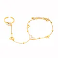Bracelet bague doré en forme de cœur avec incrustation nacre et chaîne fine - Cœur de Coquillage Blanc
