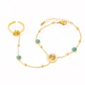Bracelet bague arbre de vie doré avec perles turquoise et pendentif en zircon - Arbre de vie