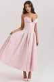 Detail view of the elegant pink corset bodice and pleated A-line skirt of the dress - XS / Dresses / Ballet Powder