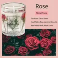 Rose scented jelly candle in glass with dried flower buds and green leaves - 100 g / Rose