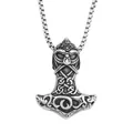 Ciondolo martello di Thor vintage in argento con nodi celtici e catena a scatola quadrata - Color Acciaio Solo Ciondolo (Senza Catena) (05209)