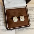 French retro silver hoop earrings with white shell texture in a luxury gift box - Half Hoop Crushed Stone Texture Style