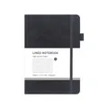 Classic A5 black faux leather notebook with elastic closure and 100gsm paper - Black / Lined