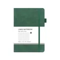 Dark green A5 leather notebook with elastic closure and pen loop 100gsm 160 pages - Green / Lined