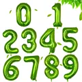 Green 40 inch foil number balloons 0-9 set with bright metallic finish and leaf decor - 40 Inch / Fruit Green