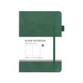 A5 dark green notebook with elastic strap, leather texture cover, and pen holder - Green / Blank