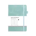 Light blue A5 faux leather grid notebook with elastic band and pen holder loop - Blue / Grid