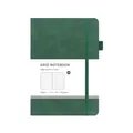 A5 Dark Green Leather Grid Notebook with elastic strap and 100gsm paper - Green / Grid