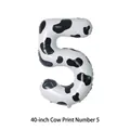 40 inch cow print number 5 foil balloon with black and white spotted animal pattern - Number 5 / 40 Inch / Cow Print
