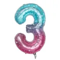 40-inch gradient number 3 balloon with blue purple pink fade and white star patterns - Number 3 / 40 Inch / Starry Gradient