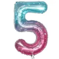 Blue and pink gradient number 5 foil balloon with white polka dots and star pattern - Number 5 / 40 Inch / Starry Gradient