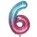 Number 6 foil balloon with blue to pink gradient finish and white star patterns - Number 6 / 40 Inch / Starry Gradient