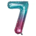 Blue and purple gradient number 7 foil balloon with white star patterns and metallic shine - Number 7 / 40 Inch / Starry Gradient