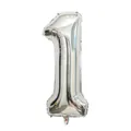 Glossy silver number 1 foil balloon for birthday and anniversary celebrations - Number 1 / 40 Inch (With Individual Packaging) / Silver