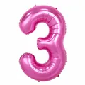 Pink foil number 3 balloon for birthday party decorations with metallic shine - Number 3 / 40 Inch (With Individual Packaging) / Pink