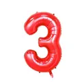 Vibrant red 40-inch foil balloon in the shape of number 3 for party decorations - Number 3 / 40 Inch (With Individual Packaging) / Red