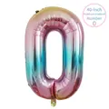 40-inch rainbow gradient number 0 balloon made of shiny metallic aluminum foil - Number 0 / 40 Inch (With Individual Packaging) / Gradient
