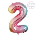 40 inch rainbow gradient foil balloon in number 2 shape with metallic finish - Number 2 / 40 Inch (With Individual Packaging) / Gradient