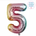 Rainbow gradient number 5 foil balloon, 40-inch metallic finish for party decor - Number 5 / 40 Inch (With Individual Packaging) / Gradient