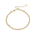 Dreilagige 18K vergoldete Wasserwellen-Fußkette mit Perlen und Karabinerverschluss - Dreilagiger Torsionsketten-Stil (Stil Eins Gold)