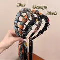 Vintage-Stirnband im Palaststil mit Blumenmuster, Band und Zähnen in Blau Orange und Schwarz - Kettendruck / Blau
