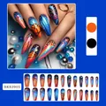 Set van lange coffin-plaknagels met kleurrijke basketbal- en regenboogontwerpen - Regenboog Basketbal Lange Coffin Stijl (BKS3905) / Nagelpatchset + Jellylijm + Nagelvijl