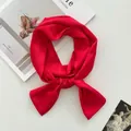 Elegant extra-long red satin silk scarf tied in a stylish bow for dresses and bag handles - 145*14cm / Red