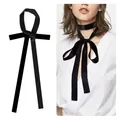Elegant 2m solid black satin ribbon scarf shown as a versatile choker and bow accessory - 160*3cm / Black
