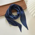 Elegant 2m navy blue solid color satin scarf ribbon in French style for bag and hair - 140*14cm / Single Layer Navy