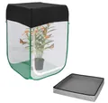 Detail view of the transparent mesh butterfly habitat cage including a grey bottom tray - Extra Large With Tray / 60x60x90 (With Tray, Mesh Cover) / Green
