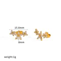 Golden stainless steel flower stud earrings with cubic zirconia inlay and 1g weight - Flower Bloom Style (TE60804)