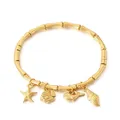 Elegant gold ocean series bamboo joint bracelet featuring starfish and dolphin charms - Starfish Tropical Fish Dolphin Conch Bamboo Style (KB204104-SXSJ)