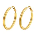 Elegantes pendientes de aro redondos de acero de titanio dorado pulido para mujer - 3mm*40mm (Sólido) / Dorado