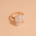 Unique wire-wrapped natural crystal raw stone ring with adjustable gold-toned band - White Crystal / Gold