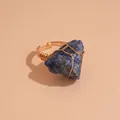 Elegant wire wrapped ring featuring a unique raw blue lapis lazuli crystal stone - Blue Raw Stone / Gold