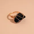 Handmade unique wire wrapped natural black crystal raw stone ring in elegant gold finish - Black Raw Stone / Gold