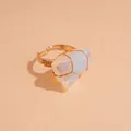 Handmade wire-wrapped ring with raw iridescent opal crystal in gold finish - Opal Raw Stone / Gold