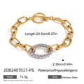 Two-tone gold and silver stainless steel chain bracelet with a secure OT buckle - Gold Silver Two-Tone Twisted Ring Link Bracelet (JDB2407017-PS)