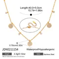 Detailed view of 18K gold plated stainless steel necklace with dimensions and weight - Round Rhinestone Cup Style (JDN0211154)
