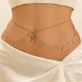 Sexy silberne mehrlagige Taillenkette mit Kristallanhängern für Damen Strandurlaub Schmuck - Silber (N-020)