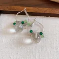 Elegante Creolen im Wald-Stil aus Silber mit grünen Kristallen und schönen Glasperlen - Matte Perlen Creolen (13#) / Silber-Grün-Rosa