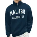 Felpa vintage da uomo blu scuro con stampa grafica bianca Malibu sul petto a contrasto - S / Blu Notte