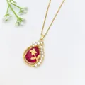 Elegante ciondolo in zircone a goccia rosso con catena d'oro per gioielli da donna - Stile Goccia Rosso Scuro (XL1200-348)