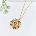 Elegante collana in oro con ciondolo a girasole in zircone multicolore da donna - Stile Girasole Multicolore di Lusso (XL2189-074)