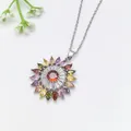 Collana con ciondolo a girasole multicolore con pietre di zirconi cubici scintillanti - Stile Catena Clavicola Girasole Colorato (XL2189-075)